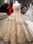 Gold Lace Ball Gown Wedding Dresses with Appliques Beaded