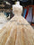 Gold Lace Ball Gown Wedding Dresses with Appliques Beaded