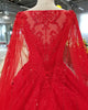 Elegant Red Lace Tulle Ball Gown Wedding Dresses with Full Sleeve 2018 Gorgeous Bridal Gowns with Cape