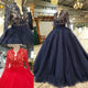 Elegant 2019 Quinceanera Dresses Full Sleeve Lace Beaded Navy Blue Tulle Puffy Ruffles Sweet 16 Dress Ball Gown