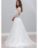 A-Line V-Neck Open Back Lace Beach Wedding Dress with 3/4 Sleeves