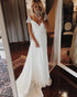 Sexy White Lace Beach Wedding Dress Cheap A-line Chiffon Cap Sleeve V-Neck Plus Size Bridal Gown
