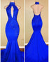 Sexy Royal Blue Evening Dresses with Halter 2018 Backless Lace Evening Prom Dress Party Gowns