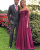 Off The Shoulder Burgundy Prom Dresses Fashion A-line Chiffon Long Prom Gowns for Party