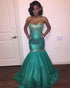 Sexy Strapless Turquoise Mermaid Evening Dresses 2018 Sparkly Sequined Prom Party Gowns with Beadings