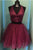 Simple 2018 Burgundy Tulle Satin Two Pieces Prom Homecoming Dresses Halter