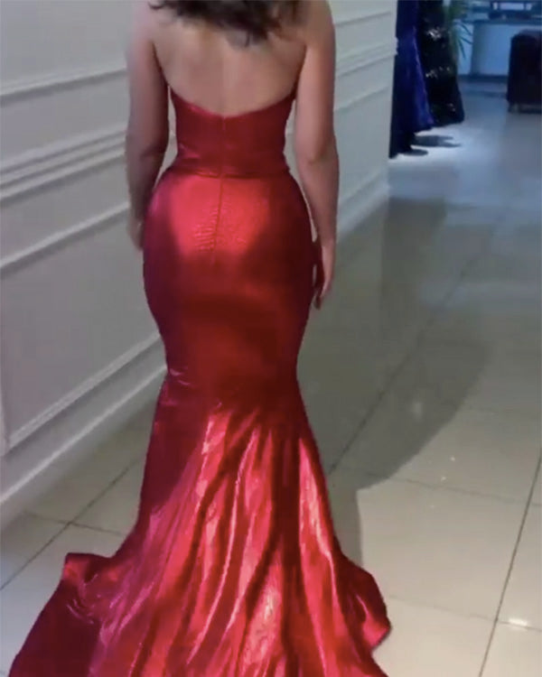 burgundy mermaid prom dresses 2018 V-Neck Sleeveless Side Slit Sequins Burgundy Mermaid Prom Dresses,MP46 Musebridals