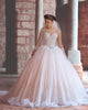 Sexy Sheer Tulle Wedding Dress Ball Gown Long Sleeve Beaded Princess Bridal Gowns