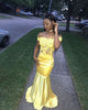 Sexy 2018 Yellow Mermaid Prom Dresses with Cap Sleeve Sheer Bodice Lace Appliques Long Prom Party Gowns