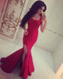 Simple Red Mermaid Prom Dresses with Square Neckline 2018 Long Prom Party Gowns with Split Side