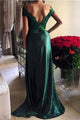 2019 Dark Green A line Lace Prom Dresses with Split