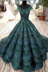 Dark Green Ball Gown Evening Dresses with Cap Sleeves 2018