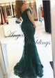 Cap Sleeve Lace Mermaid Dark Green Prom Dresses 2020 Floor Length