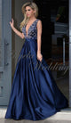 Gorgeous Navy Blue Satin Prom Dresses with Rhinestones 2020