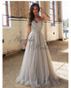 Charming Gray Prom Dresses with Rhinestones Tulle A-line Prom Gowns