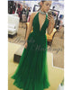 Fashion 2020 Prom Dress Long Halter Beaded Green Evening Gowns