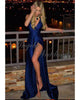 Dark Royal Blue Prom Dresses Split 2019 Sexy Long Party Gowns
