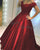 Burgundy Ball Gown Evening Dresses with Flowers Beaded