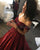 Burgundy Ball Gown Evening Dresses with Flowers Beaded