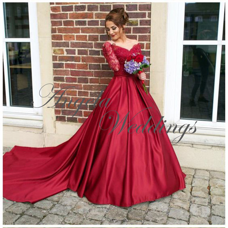 Elegant Lace Long Sleeve Burgundy Prom Dresses Ball Gown 2020 Elegant Lace Long Sleeve Burgundy Prom Dresses Ball Gown 2020