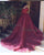 2019 Burgundy Lace Half Sleeve Prom Dresses Ruffles Saudi Arabia