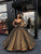 Gold Ball Gown Evening Dresses Strapless Taffeta Party Gowns