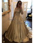 Elaborate Gold Lace Full Sleeve Prom Dresses Ball Gown 2020