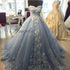 Lace Tulle Prom Dresses with Flowers Sky Blue Pageant Gown