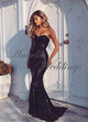 Shinny Navy Blue Mermaid Prom Dresses Sequined Strapless