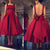Vintage Dark Red Prom Dresses with Big Bow 1950s Fashion Party Gowns Tea Length