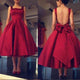 Vintage Dark Red Prom Dresses with Big Bow 1950s Fashion Party Gowns Tea Length