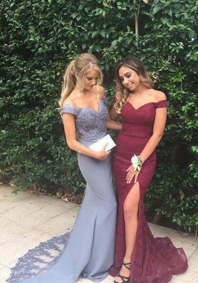 2018 Burgundy Mermaid Prom Dresses with Split Side Sexy Party Gowns 2018 Burgundy Mermaid Prom Dresses with Split Side Sexy Party Gowns