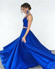 Two Pieces Prom Dresses Royal Blue Elastic Satin Ruffles Long Party Gowns 2018 Fashion