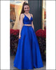 Two Pieces Prom Dresses Royal Blue Elastic Satin Ruffles Long Party Gowns 2018 Fashion