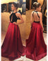 Elegant Dark Red Prom Dresses with Black Crop Halter Long Party Gowns 2018