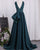Chic Hunter Green Prom Dresses V-Neck Satin Long 2018 Pageant Gowns Court Train