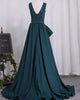 Chic Hunter Green Prom Dresses V-Neck Satin Long 2018 Pageant Gowns Court Train