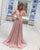 Blush Pink Chiffon Elegant Evening Dresses with Long Sleeve Lace Formal Dress 2018