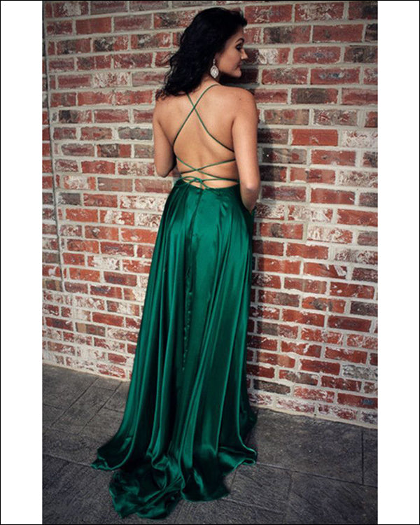 Sexy Dark Green Prom Dresses with Criss-Cross Straps Fashion Slit Even angelaweddings Sexy Dark Green Prom Dresses with Criss-Cross Straps Fashion Slit Even angelaweddings