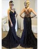 Sexy Criss-Cross Straps Mermaid Prom Dresses Lace Beadings Long Formal Party Gowns