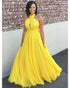 Yellow Chiffon Prom Dresses 2018 Halter New Arrival Long Prom Party Gowns with Ruffles
