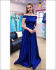2020 Elegant Royal Blue Satin Prom Dresses Off The Shoulder Long Prom Gowns with Belt Beaded