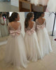 Lovely Puffy Tulle Backless Flower Girl Dresses with Long Lace Sleeves 2018