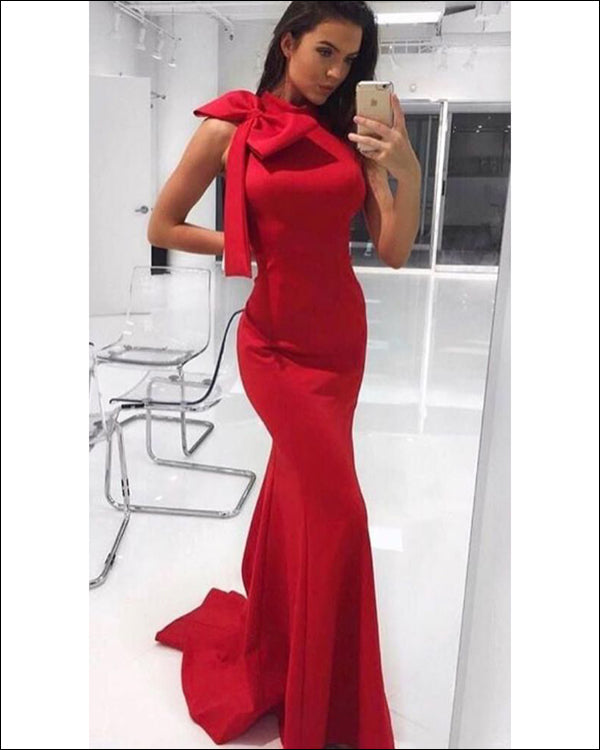 2018 Elegant Red Mermaid Prom Dresses with Big Bow Sexy Evening Gowns Long 2018 Elegant Red Mermaid Prom Dresses with Big Bow Sexy Evening Gowns Long