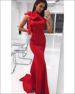 2018 Elegant Red Mermaid Prom Dresses with Big Bow Sexy Evening Gowns Long