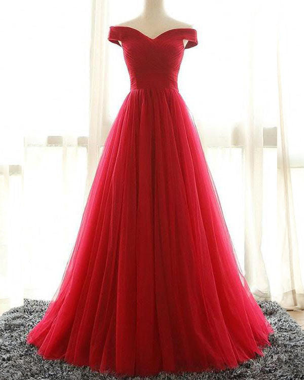 Simple 2018 Tulle Off The Shoulder Prom Dresses with Cap Sleeve A line angelaweddings Simple 2018 Tulle Off The Shoulder Prom Dresses with Cap Sleeve A line angelaweddings