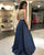 2018 Elegant Navy Blue Prom Dresses with Beadings Fashion A line Satin Long Prom Gowns Formal