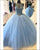 Delicate Light Sky Blue Quinceanera Dresses with Rhinestones Sheer O-Neck Tulle Puffy Ball Gown Sweet 16 Dresses