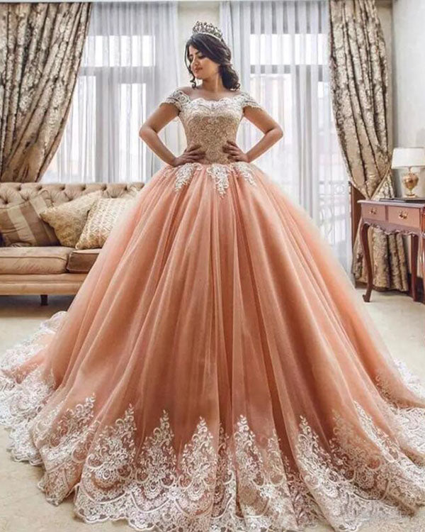 2018 Fashion Quinceanera Dresses Off The Shoulder Coral Tulle White Lace Ball Gowns Puffy Ruffles Sweet 16 Dress 2018 Fashion Quinceanera Dresses Off The Shoulder Coral Tulle White Lace Ball Gowns Puffy Ruffles Sweet 16 Dress