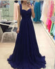 Simple Navy Blue Chiffon Prom Dresses with Straps A line Long Prom Gowns for Party Pageant Dress